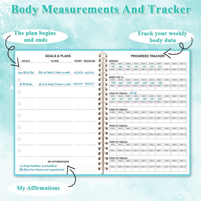 Nokingo Workout Log for Women & Men - A5 Fitness Planner/Journal to Track Weight Loss, Workout Journal for GYM, Bodybuilding Progress - Daily Health & Wellness Tracker, Teal - Image 3